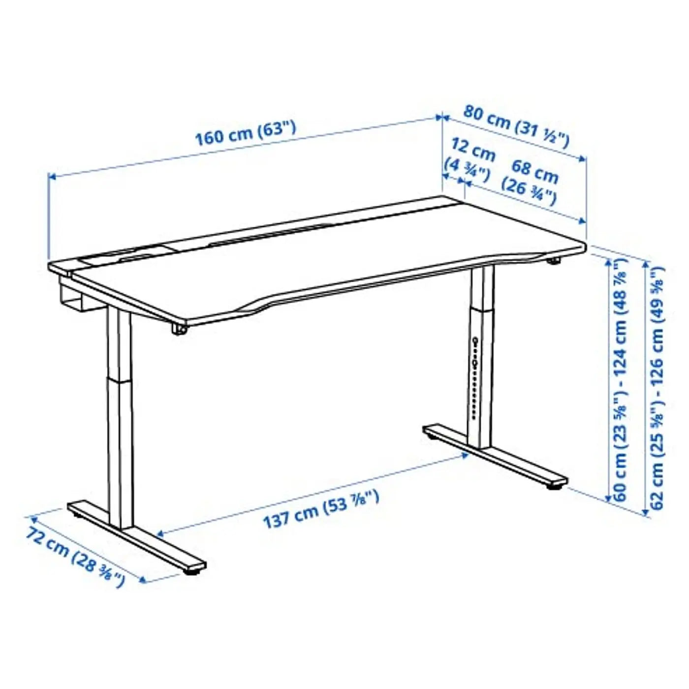 Gaming/Coding desk sit/stand, electric/black, 160x80 cm